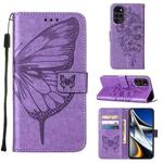 For Motorola Moto G Stylus 5G 2022 Embossed Butterfly Leather Phone Case(Light Purple)