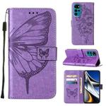 For Motorola Moto G22 Embossed Butterfly Leather Phone Case(Light Purple)