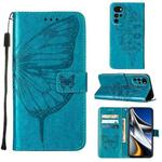 For Motorola Moto G22 Embossed Butterfly Leather Phone Case(Blue)