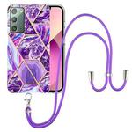 For Samsung Galaxy Note20 Electroplating Splicing Marble TPU Phone Case with Lanyard(Dark Purple)