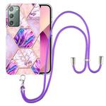 For Samsung Galaxy Note20 Electroplating Splicing Marble TPU Phone Case with Lanyard(Light Purple)