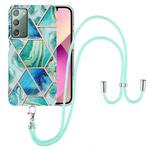 For Samsung Galaxy Note20 Electroplating Splicing Marble TPU Phone Case with Lanyard(Green)