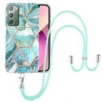 For Samsung Galaxy Note20 Electroplating Splicing Marble TPU Phone Case with Lanyard(Blue)