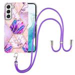 For Samsung Galaxy S22 5G Electroplating Splicing Marble TPU Phone Case with Lanyard(Light Purple)