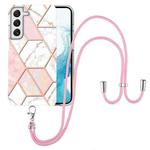 For Samsung Galaxy S22 5G Electroplating Splicing Marble TPU Phone Case with Lanyard(Pink White)