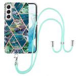 For Samsung Galaxy S22 5G Electroplating Splicing Marble TPU Phone Case with Lanyard(Blue Green)