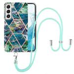 For Samsung Galaxy S22+ 5G Electroplating Splicing Marble TPU Phone Case with Lanyard(Blue Green)