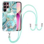 For Samsung Galaxy S22 Ultra 5G Electroplating Splicing Marble TPU Phone Case with Lanyard(Blue)