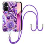 For OnePlus Nord N20 5G Electroplating Splicing Marble TPU Phone Case with Lanyard(Dark Purple)
