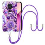 For Xiaomi Redmi Note 9 / 10X 4G Electroplating Splicing Marble TPU Phone Case with Lanyard(Dark Purple)