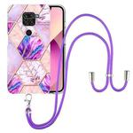 For Xiaomi Redmi Note 9 / 10X 4G Electroplating Splicing Marble TPU Phone Case with Lanyard(Light Purple)