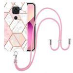 For Xiaomi Redmi Note 9 / 10X 4G Electroplating Splicing Marble TPU Phone Case with Lanyard(Pink White)