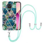 For Xiaomi Redmi Note 9 / 10X 4G Electroplating Splicing Marble TPU Phone Case with Lanyard(Blue Green)