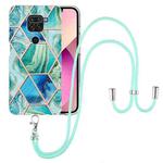 For Xiaomi Redmi Note 9 / 10X 4G Electroplating Splicing Marble TPU Phone Case with Lanyard(Green)