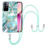 For Xiaomi Redmi Note 11 5G Chinese Electroplating Splicing Marble TPU Phone Case with Lanyard(Blue)