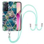 For Xiaomi Redmi Note 11 Pro 5G / 4G Foreign Electroplating Splicing Marble TPU Phone Case with Lanyard(Blue Green)