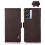 For OPPO A57 5G 2022 / Realme Q5i China KHAZNEH Side-Magnetic Litchi Genuine Leather RFID Phone Case(Brown)