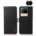 For vivo iQOO Neo6 KHAZNEH Side-Magnetic Litchi Genuine Leather RFID Phone Case(Black)