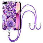 For iPhone SE 2022 / SE 2020 / 8 / 7 Electroplating Splicing Marble TPU Phone Case with Lanyard(Dark Purple)