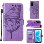 For OPPO A55s 5G Global Embossed Butterfly Leather Phone Case(Light Purple)