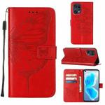 For OPPO Find X5 Pro Embossed Butterfly Leather Phone Case(Red)