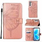 For OPPO Reno5 Pro+ 5G/Find X3 Neo Embossed Butterfly Leather Phone Case(Rose Gold)