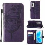 For OPPO Reno5 Pro+ 5G/Find X3 Neo Embossed Butterfly Leather Phone Case(Dark Purple)