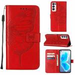 For OPPO Reno5 Pro+ 5G/Find X3 Neo Embossed Butterfly Leather Phone Case(Red)