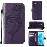 For OPPO Reno7 5G Global/Find X5 Lite Embossed Butterfly Leather Phone Case(Dark Purple)