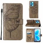 For OPPO Realme 9 Pro+ 5G Embossed Butterfly Leather Phone Case(Grey)