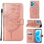 For OPPO Realme 9 Pro+ 5G Embossed Butterfly Leather Phone Case(Rose Gold)
