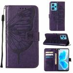 For OPPO Realme 9 Pro+ 5G Embossed Butterfly Leather Phone Case(Dark Purple)