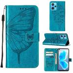 For OPPO Realme 9 Pro+ 5G Embossed Butterfly Leather Phone Case(Blue)