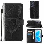 For OPPO Realme 9i Embossed Butterfly Leather Phone Case(Black)