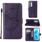 For OPPO Reno5 Pro 5G Embossed Butterfly Leather Phone Case(Dark Purple)