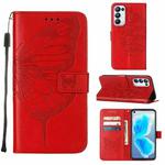 For OPPO Reno5 Pro 5G Embossed Butterfly Leather Phone Case(Red)