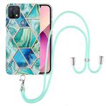 For OPPO A15 / A15s Electroplating Splicing Marble TPU Phone Case with Lanyard(Green)