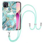 For OPPO A15 / A15s Electroplating Splicing Marble TPU Phone Case with Lanyard(Blue)