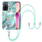 For OPPO A53s 5G / A55 5G / A54 4G / A16 Electroplating Splicing Marble TPU Phone Case with Lanyard(Blue)