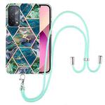 For OPPO A74 5G / A93 5G / A54 5G / A93s 5G Electroplating Splicing Marble TPU Phone Case with Lanyard(Blue Green)