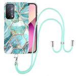 For OPPO A74 5G / A93 5G / A54 5G / A93s 5G Electroplating Splicing Marble TPU Phone Case with Lanyard(Blue)