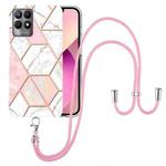 For OPPO Realme 8i Electroplating Splicing Marble TPU Phone Case with Lanyard(Pink White)