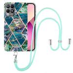 For OPPO Realme 8i Electroplating Splicing Marble TPU Phone Case with Lanyard(Blue Green)