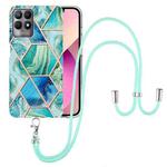 For OPPO Realme 8i Electroplating Splicing Marble TPU Phone Case with Lanyard(Green)