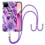 For OPPO Realme C21Y Electroplating Splicing Marble TPU Phone Case with Lanyard(Dark Purple)