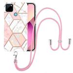 For OPPO Realme C21Y Electroplating Splicing Marble TPU Phone Case with Lanyard(Pink White)
