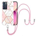 For OPPO Reno6 5G Electroplating Splicing Marble TPU Phone Case with Lanyard(Pink White)
