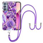 For OPPO Reno6 Pro+ 5G / Reno6 Pro Foreign Electroplating Splicing Marble TPU Phone Case with Lanyard(Dark Purple)