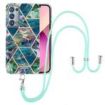 For OPPO Reno6 Pro+ 5G / Reno6 Pro Foreign Electroplating Splicing Marble TPU Phone Case with Lanyard(Blue Green)