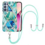 For OPPO Reno6 Pro+ 5G / Reno6 Pro Foreign Electroplating Splicing Marble TPU Phone Case with Lanyard(Green)